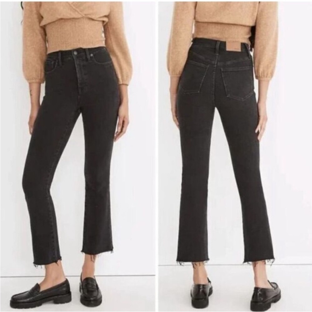 Madewell Cali Demi-Boot Jeans Size 24 Black Cropped Raw Hem High Waisted